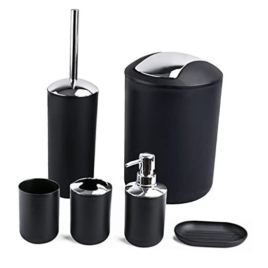 6-Piece Black Bathroom Set with Toothbrush Holder, Cup, and Soap Dispenser  