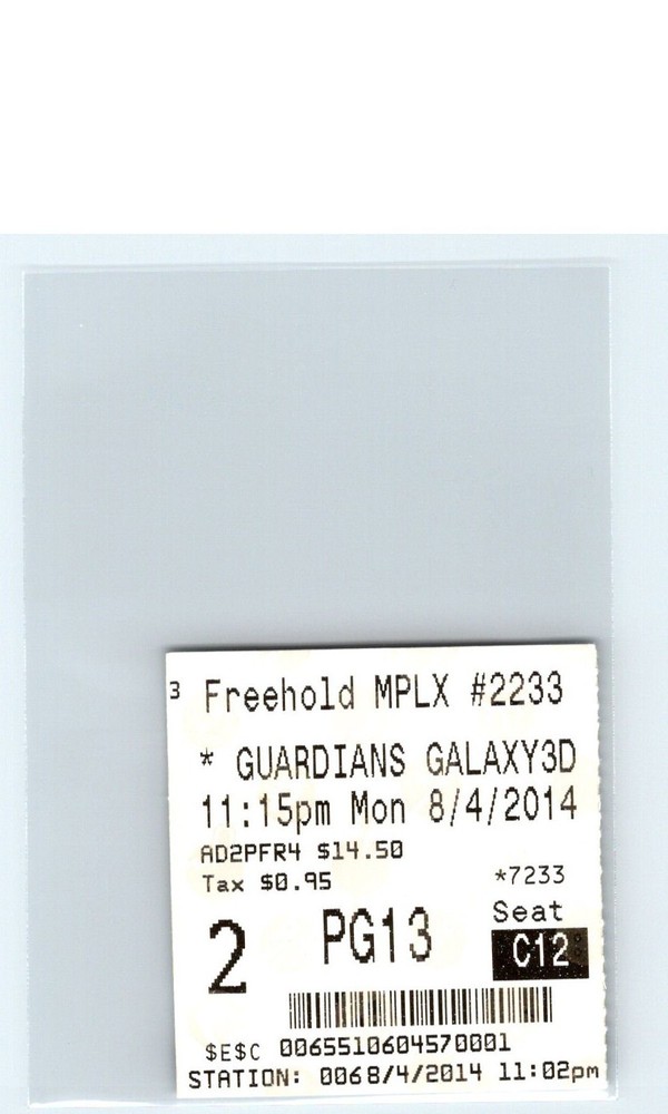 GUARDIANS OF THE GALAXY 3D Movie Ticket Stub Marvel Chris Pratt 8/14/14