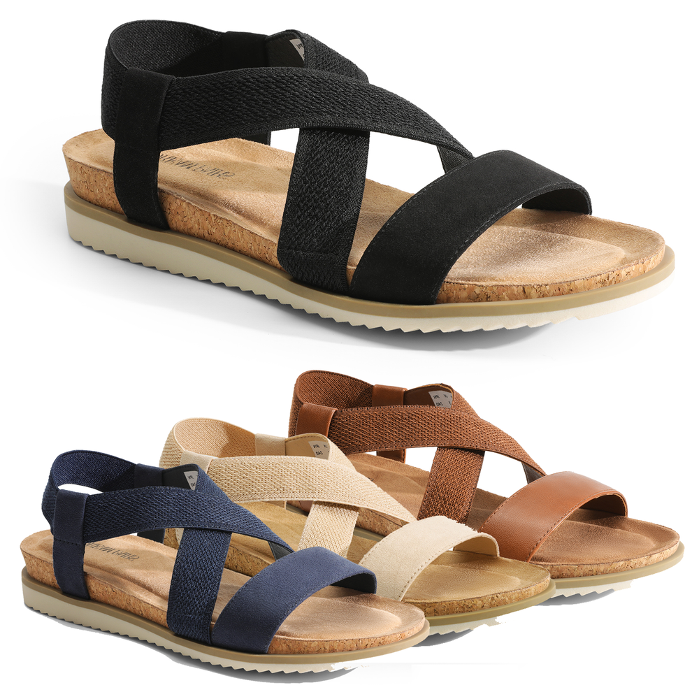 Women's Lightweight Strappy Wedge Sandals Slip On Open Toe Flat Shoes