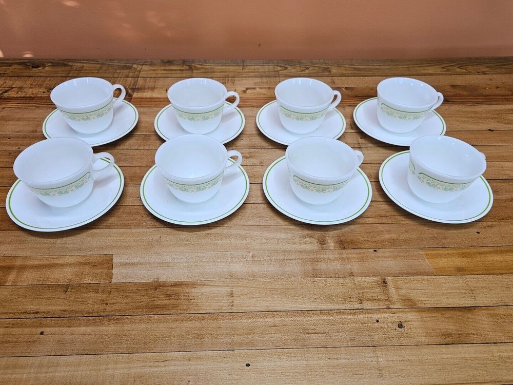 VINTAGE Pyrex GLASS Tea Cup Summer Impressions w/ Matching CORELLE Saucer SETS ☆