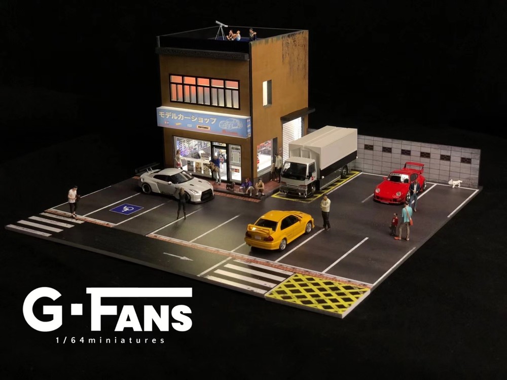 1:64 Car Garage Model Store Backdrop Parking Lot Lighting Scenery  Diorama Model