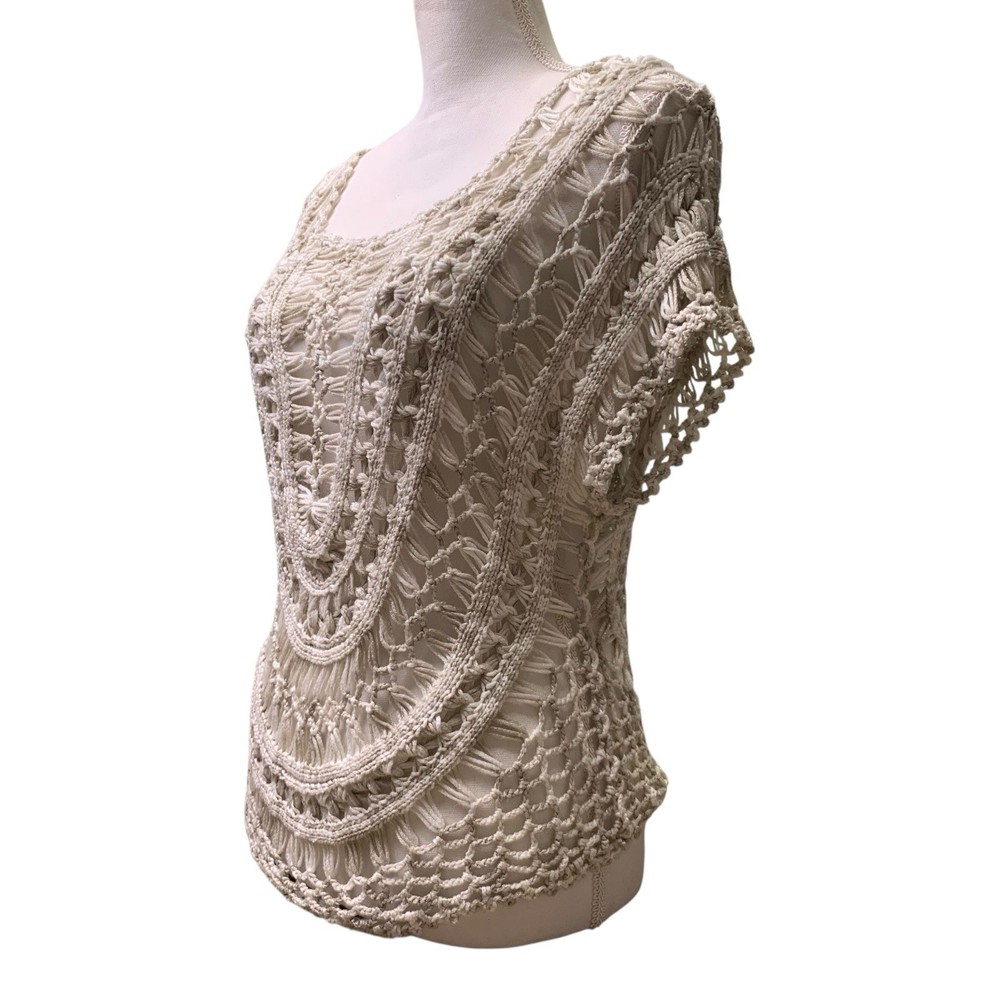 Handmade Crochet Top Women's Ivory Boho Open Knit Festival Beach Cover Up