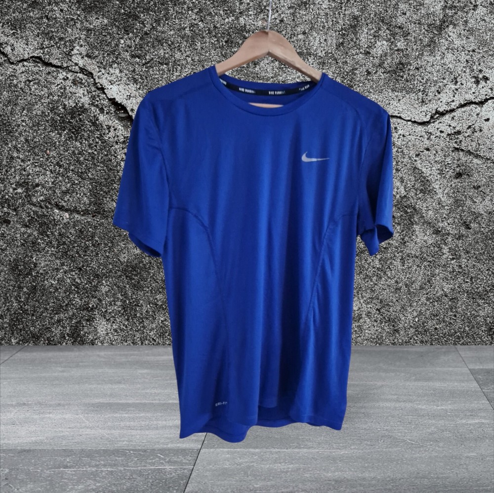 Nike Dri-Fit Running Activewear Top Men's L Large Blue Polyester Short Sleeve