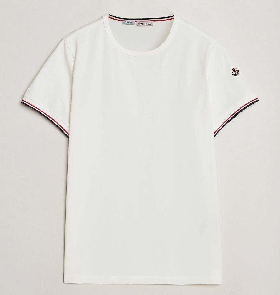 Moncler Slim Fit T-Shirt White Logo Patch Stripe Sleeve Men’s Size L