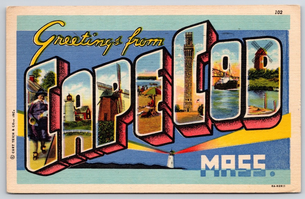 1956 Greetings From Cape Cod Massachusetts MA Large Letter Posted Postcard