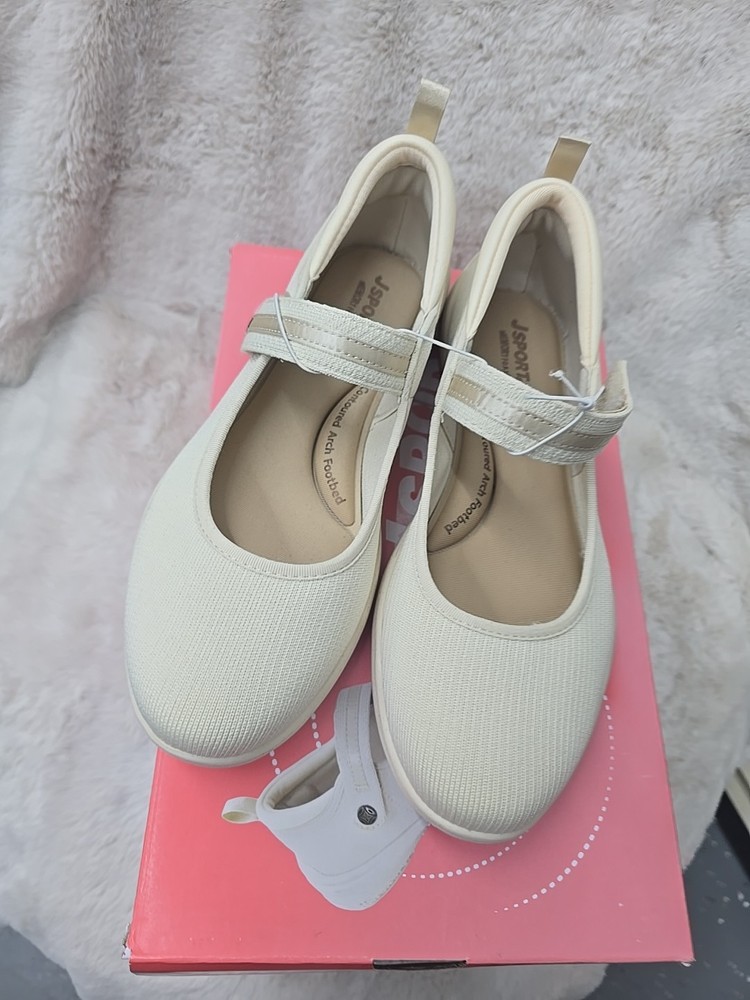 JSport Women's Adjustable Mary Jane Strap Shoes, Size 7, Melody Cream, New