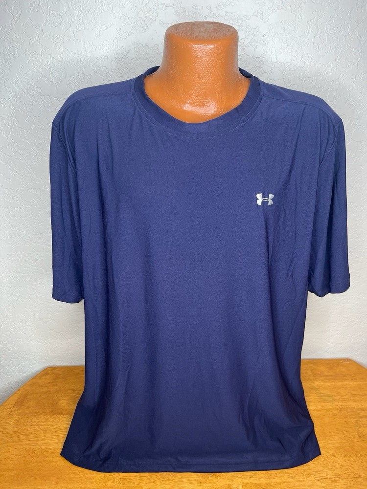 Men's Under Armour Heat Gear S/S  Athletic T-Shirt Blue 2XL XXL _ Navy Blue Poly