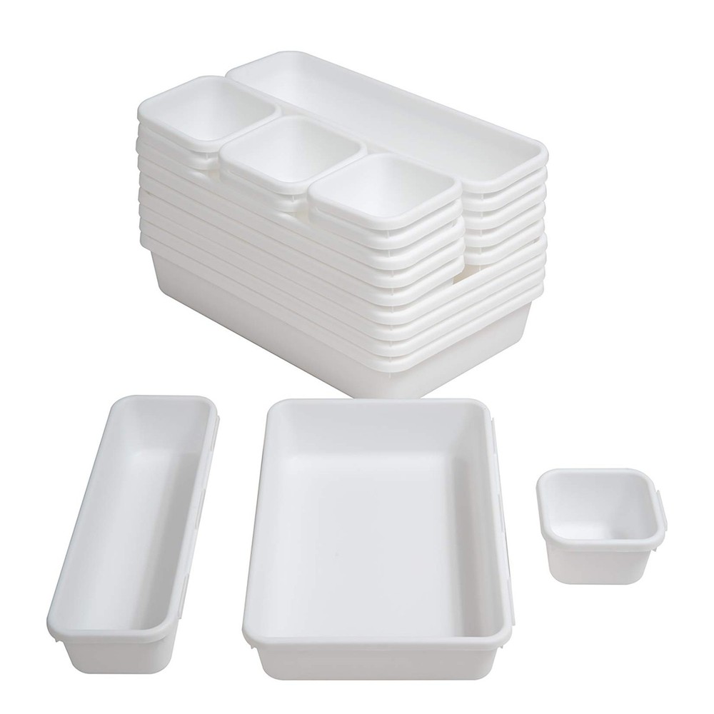 BYCY 18-Piece White Drawer Organizer Set for Kitchen Office or Bathroom Storage
