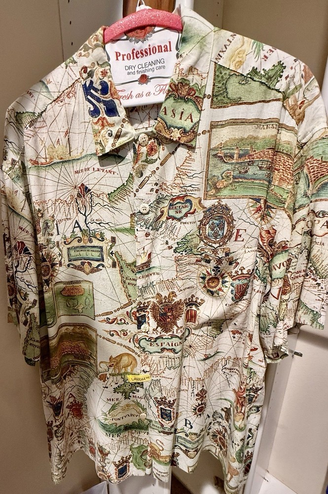 Jams World Top Shirt L Medieval Mediterranean Map Multicolor 100% Rayon