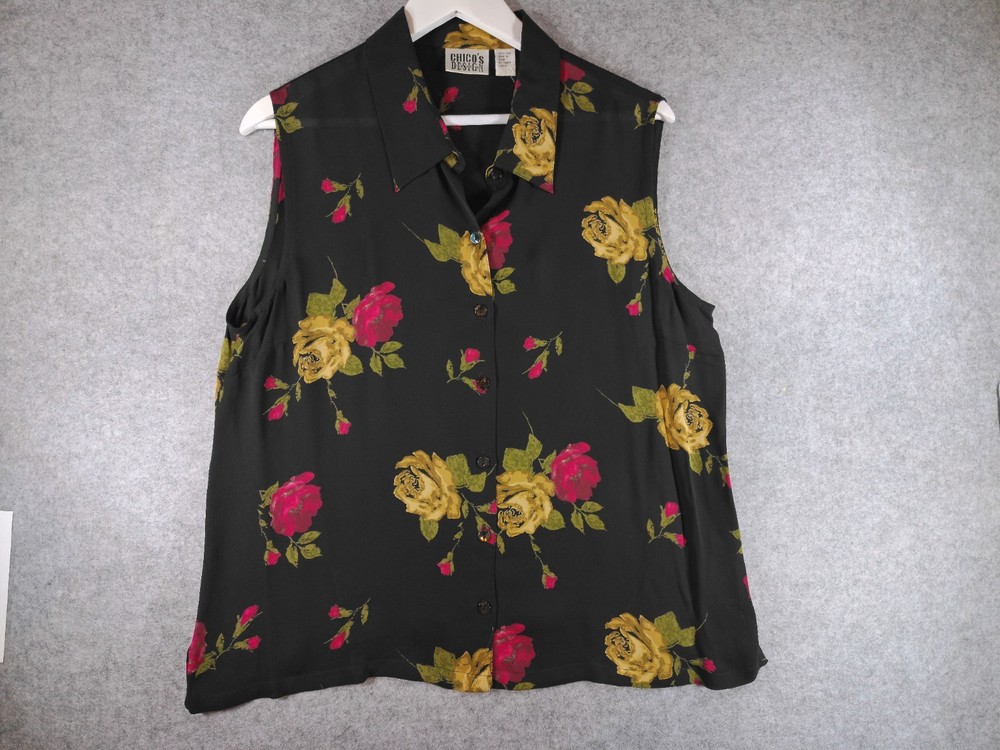 Chico's Design 100% Silk Floral Sleeveless Button Front Blouse Women's 3 XL