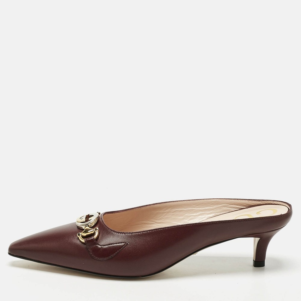 Gucci Burgundy Leather Zumi Mules EU Size 38.5 Luxury Slip-Ons