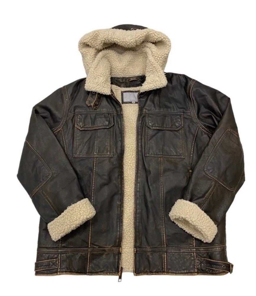 Wilsons Leather Brown Bomber Jacket XL Faux Fur Lining Buckle Zipper Accents