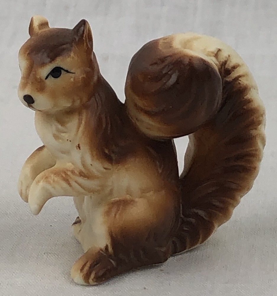 Miniature Squirrel Figurine Brown Mini Ceramic