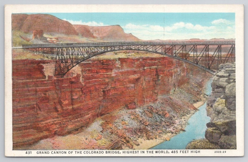 Grand Canyon Bridge Colorado River Arizona Utah Linen Postcard
