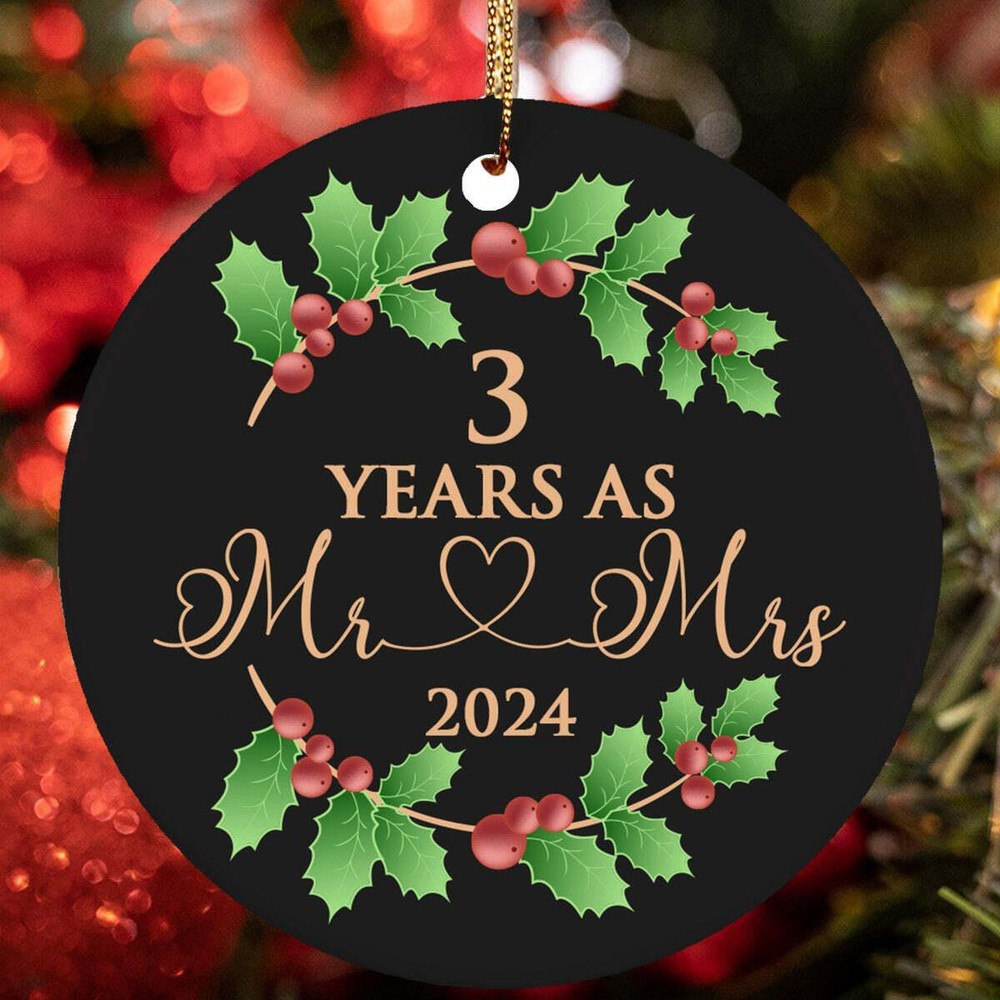 3 Years As Mr   Mrs Ornament 3rd Anniversary Wreath Christmas Gift Tree Decor