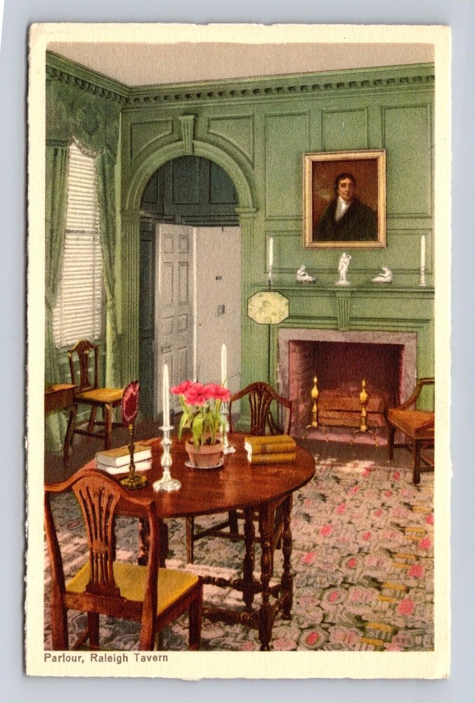 Williamsburg VA-Virginia, Parlour, Raleigh Tavern, Vintage Postcard
