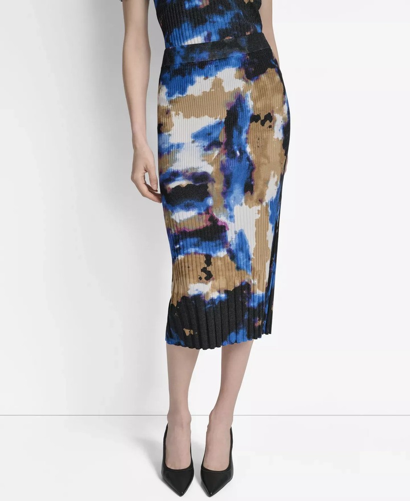 DKNY Women's Skirt Sz XL Printed Rib-Knit Midi