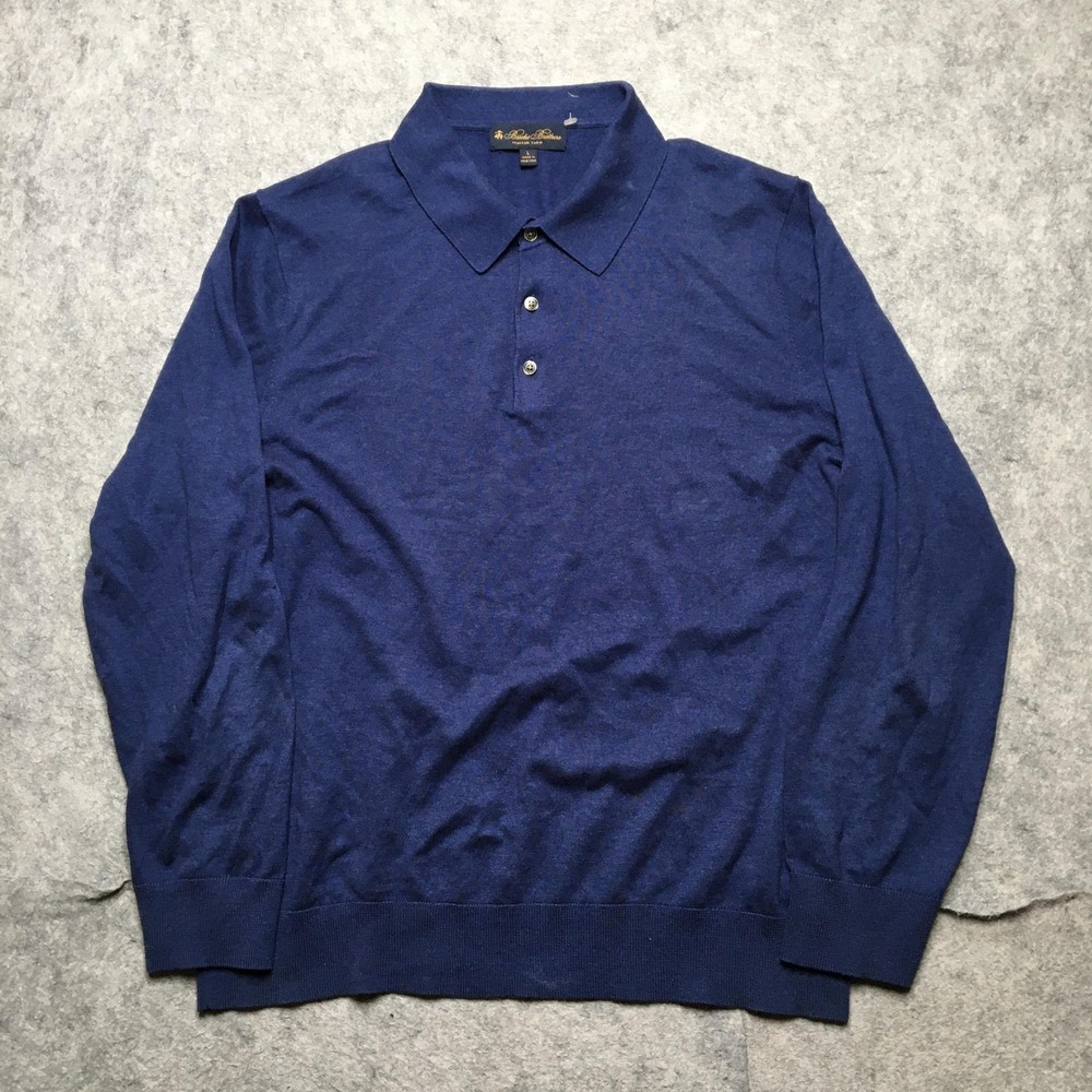 Brooks Brothers Sweater Mens Large Blue Long Sleeve Polo Knit Italian Yarn