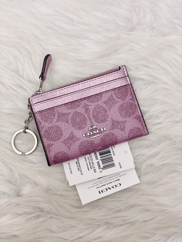 NWT Coach Mini Skinny Id Case In Signature Canvas CCS50 Pink Rose