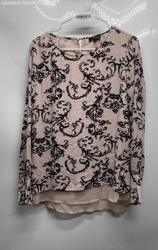 The Limited Womens Pink Black Floral Long Sleeve Blouse Top Size Medium