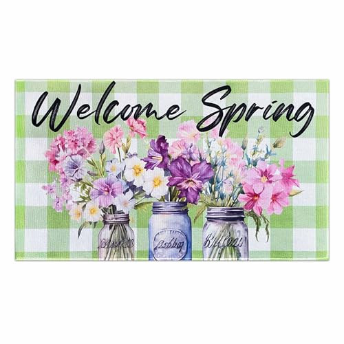 Spring Summer Door Mat, Flowers Welcome Spring Doormat,Spring Home Decor Non
