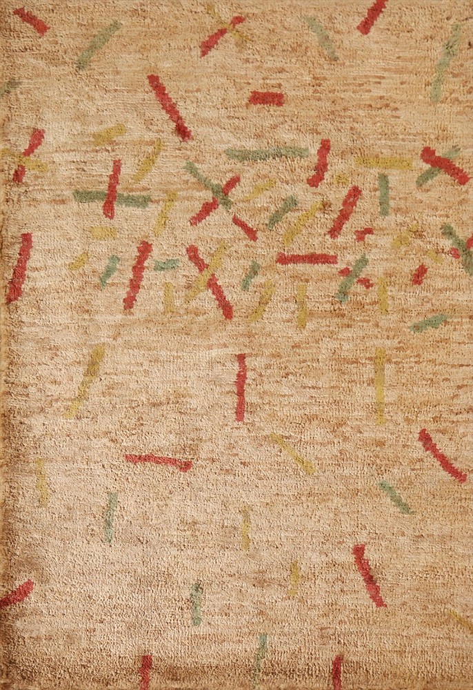 Modern Abstract Moroccan Jute Rug 4x6 Hand-Knotted Oriental Carpet-image