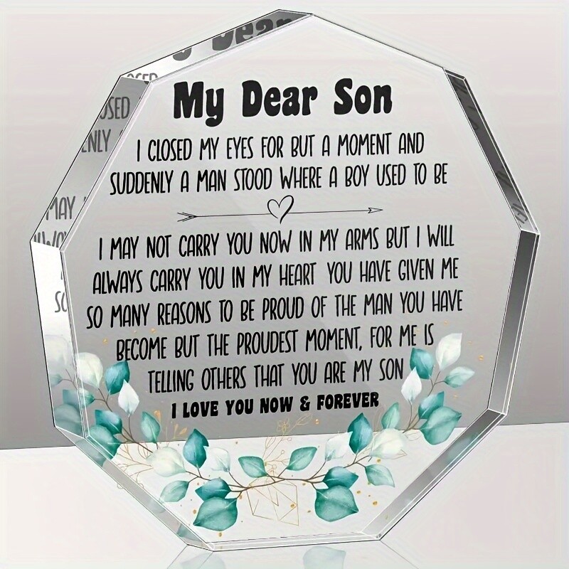 Proud of You Clear Acrylic Plaque for Son Home Office Tabletop Sign Holiday Gift