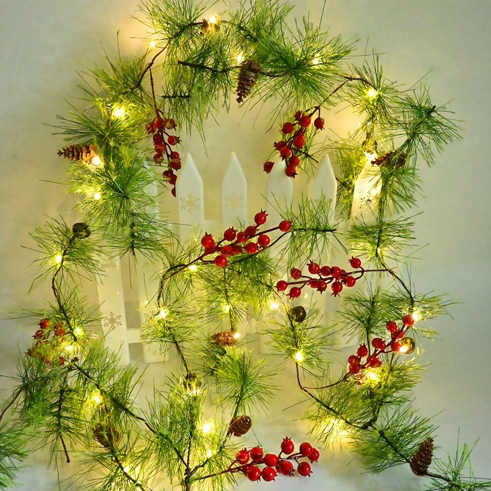 Christmas Garlands 6.56FT 30 LED Smokey Pine Garland with Lights Battery Oper...