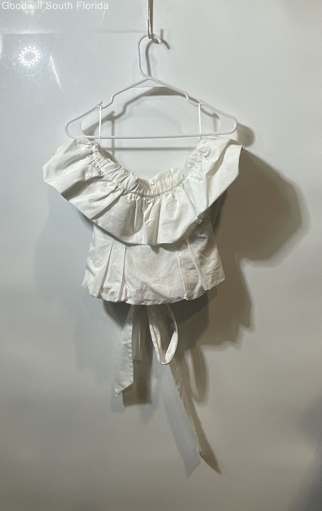 Zara Womens White Ruffle Off-The-Shoulder Pullover Blouse Top Size L With Tag