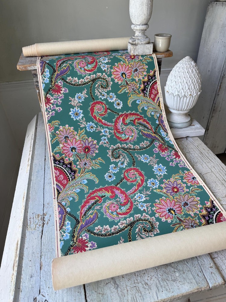 5.5yds (11yds avail) Vintage Zuber wallpaper 1969 French floral paisley roll te