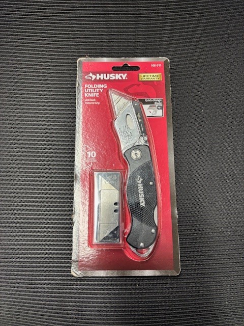 Husky Folding Utility Knife Lock-Back Textured Grip with 10 Blades NEW Sealed