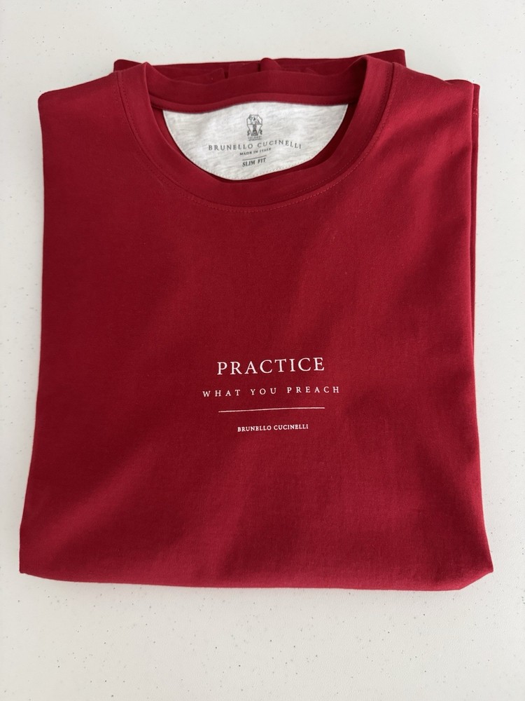 Brunello Cucinelli Men's Slim Fit Red Crew Neck Graphic Logo T-Shirt Size M