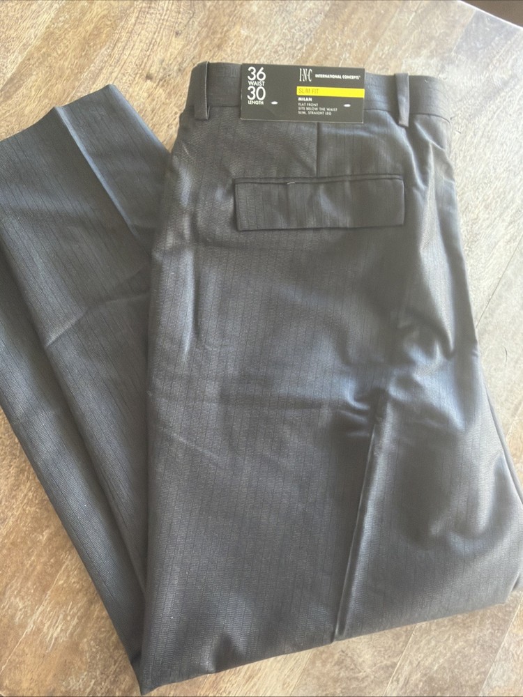 NEW INC International Concepts Milan Pants Men 36 x 30 Gray / Black Slim Fit
