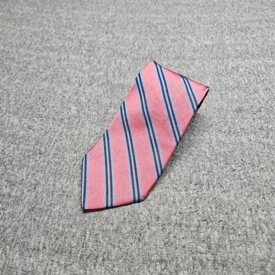 Brooks Brothers Necktie Mens OS Pink Navy Blue Striped Silk Rep Tie
