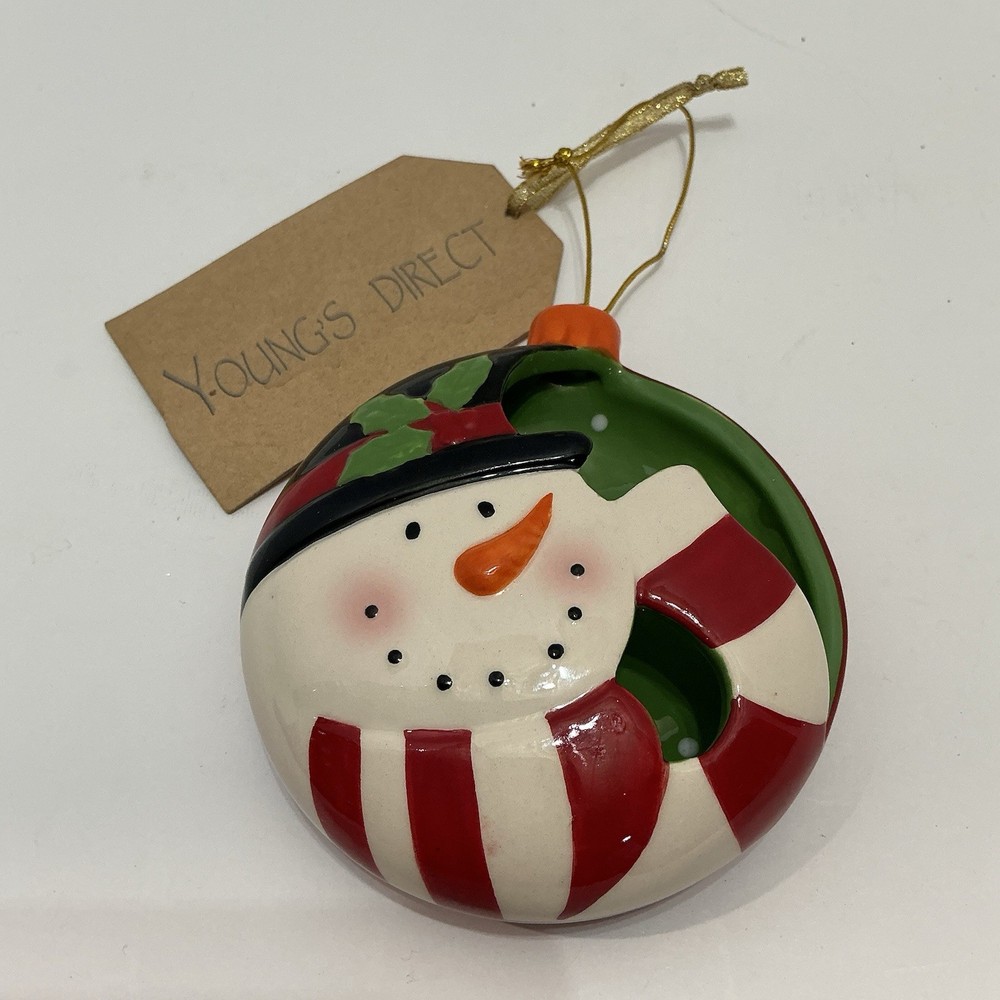 Ceramic Snowman Ornament Young’s Direct Red White Green Christmas Decor 4”