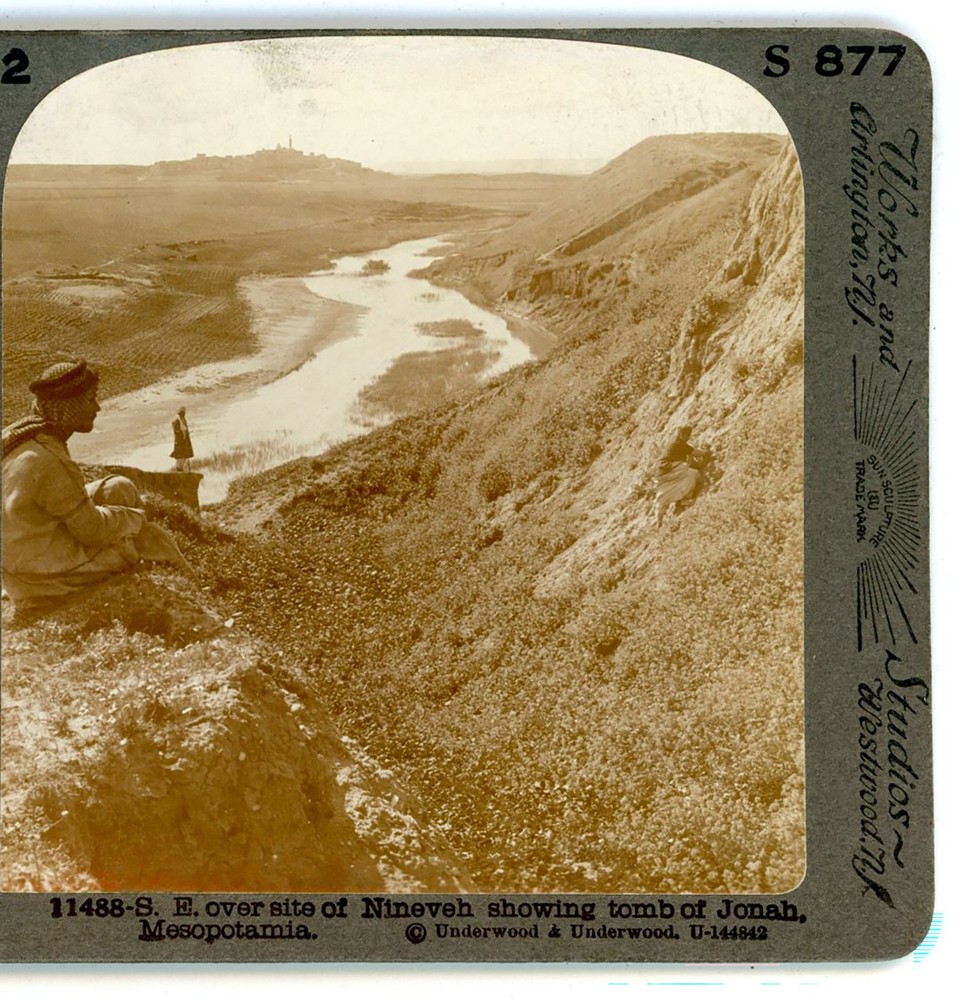 N.E. over site of Nineveh Showing tomb of Jonah Mesopotamia Stereoview