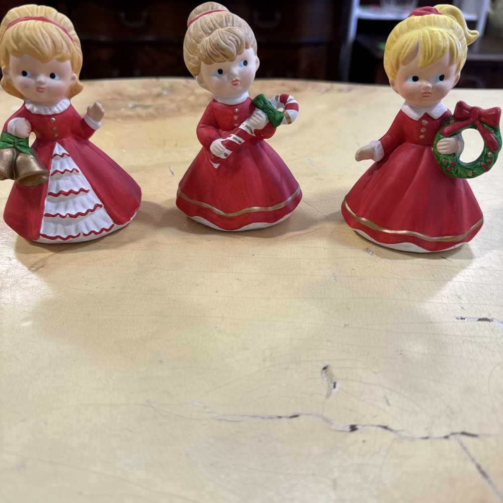 Vintage Merry Girls Trio by HOMCO 3 Girl Figurines Holiday Decor MCM