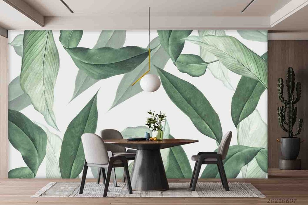 3D Plants Leaves Watercolor Wall Murals Wallpaper Murals Wall Sticker 4