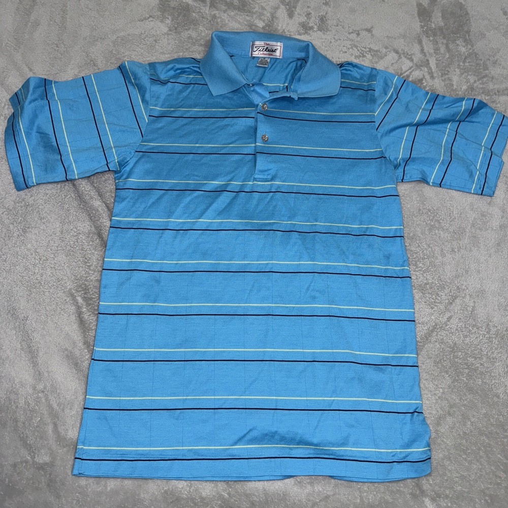 Vtg Titleist Collection Men’s Striped Short Sleeve Golf Polo Shirt Size M Blue