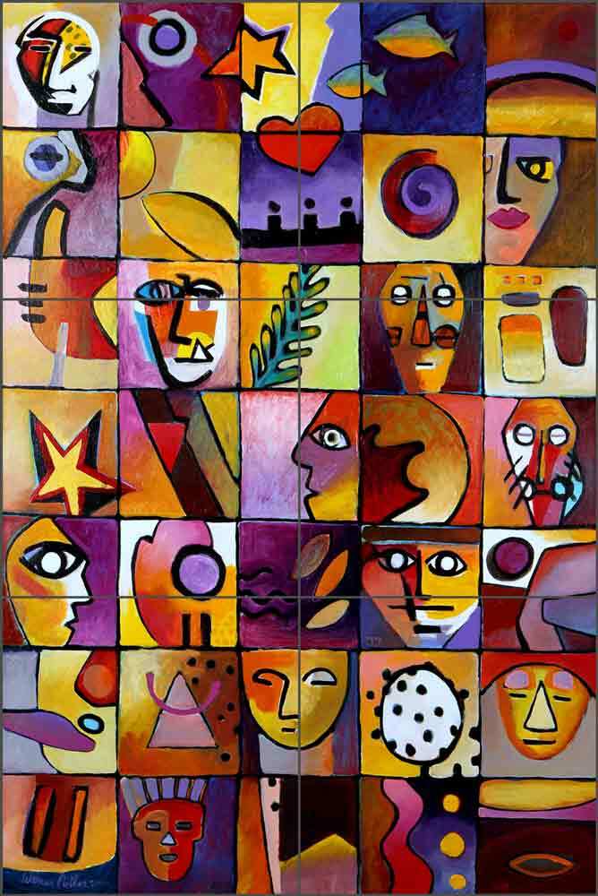 Abstract Tile Mural Warren Cullar Art Ceramic Backsplash WC154