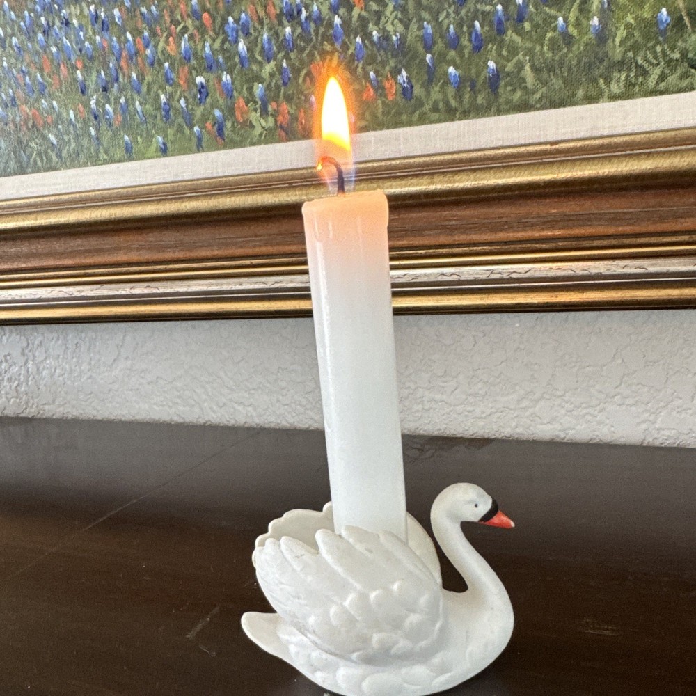 Vintage Goebel White Ceramic Swan Candle Holder Planter Small Figurine 2