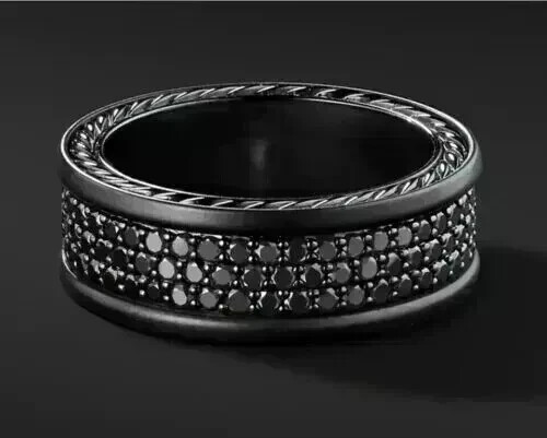 Men's Eternity Band Ring 3Ct Round Simulated Black Diamond 14k Black Gold Plated