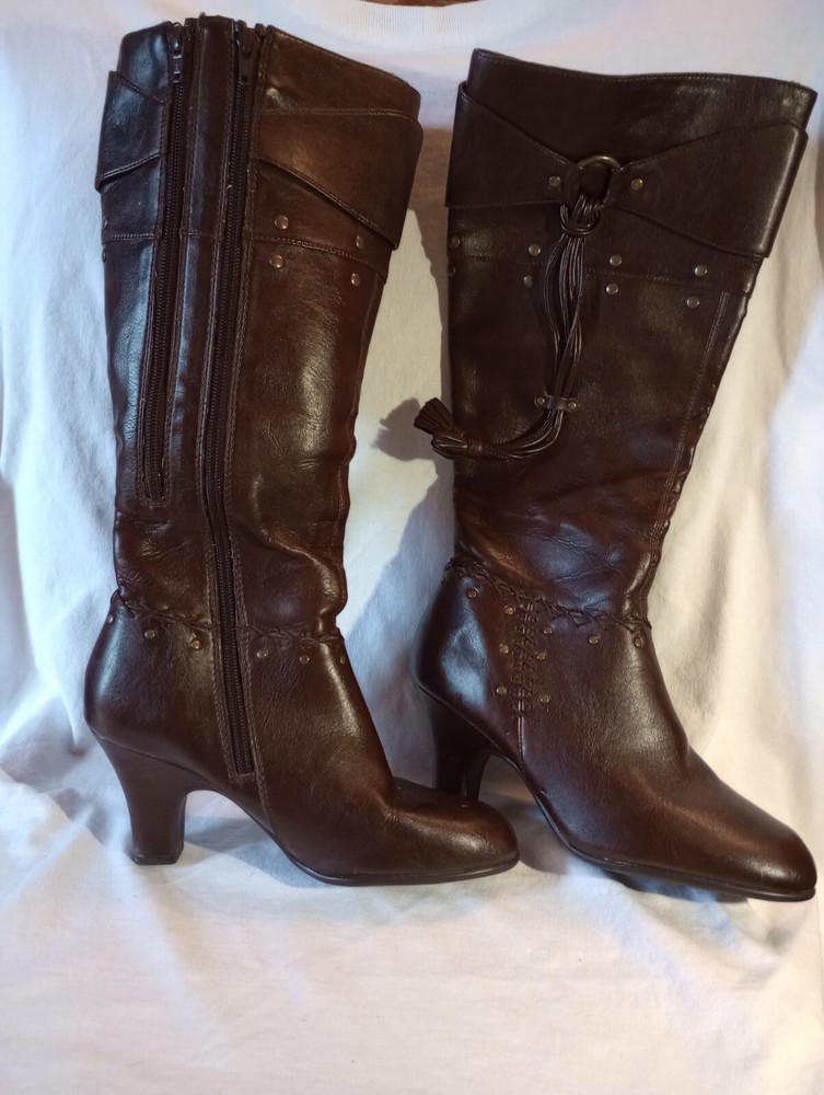 Aerosoles Womens Double Zipper Knee High Boots Brown US Size 6.5 Nice Condition