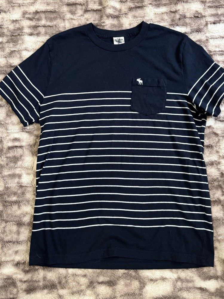 Abercrombie & Fitch Men's XL Striped Pocket Tee - Navy - Heritage Coastal Prep