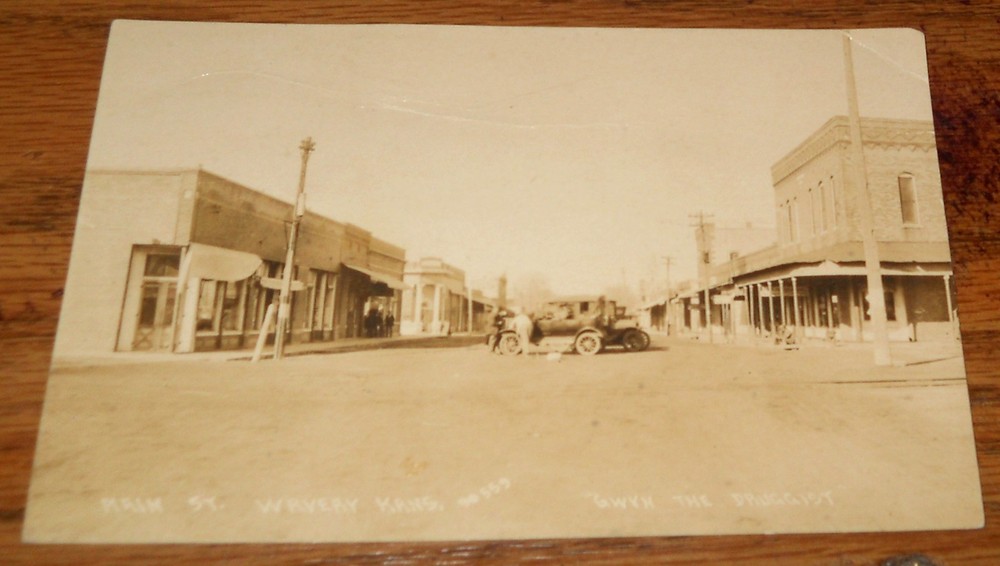 1920's Real Photo Postcard Downtown Main Street Waverly Kansas RPPC U1