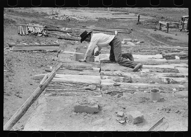 Amalia New Mexico 1940 Spanish-American Boy Building Roof Mud Slab House