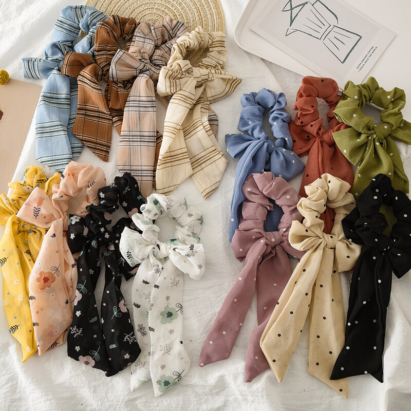 Women’s Sweet Bow Scrunchie Hair Ties Elastic Rope Rubber Bands for Girls