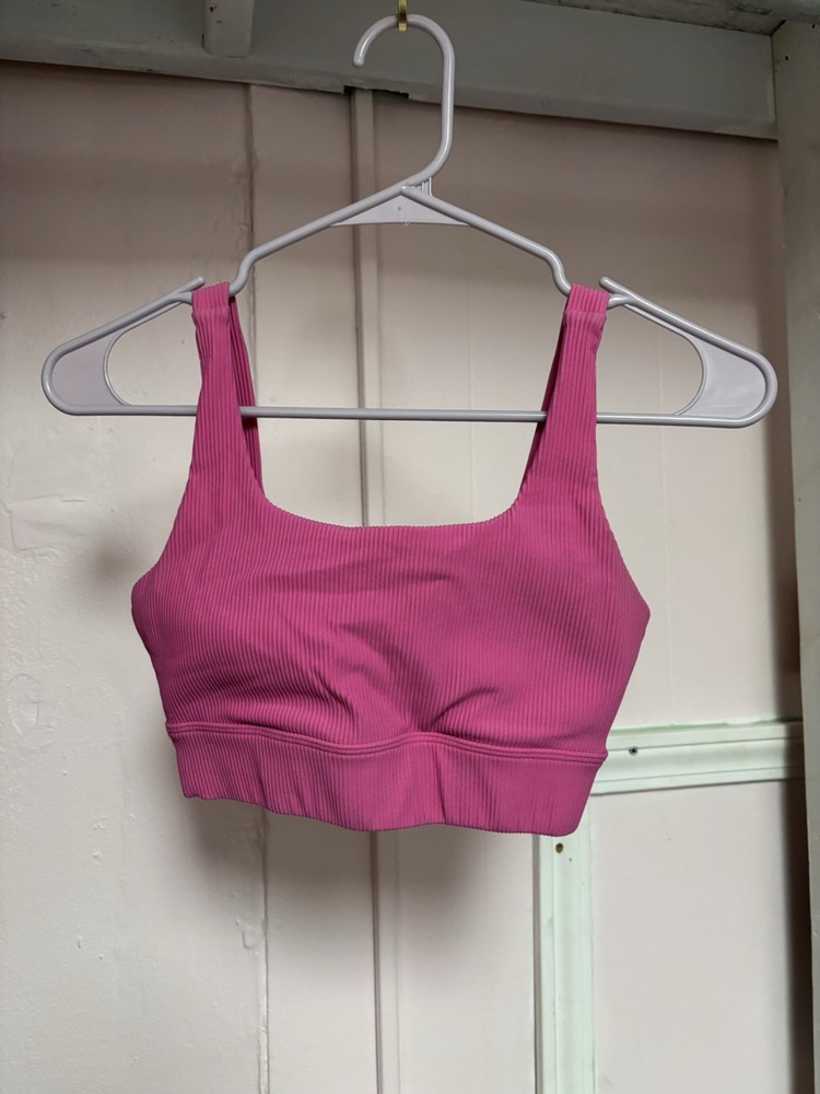 Women’s ribbed Sports Bra Solid Pink Logo Size S