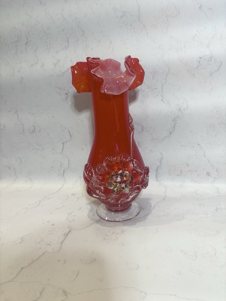 Vintage Stevens & Williams Red Hand Blown Art Glass Vase 9