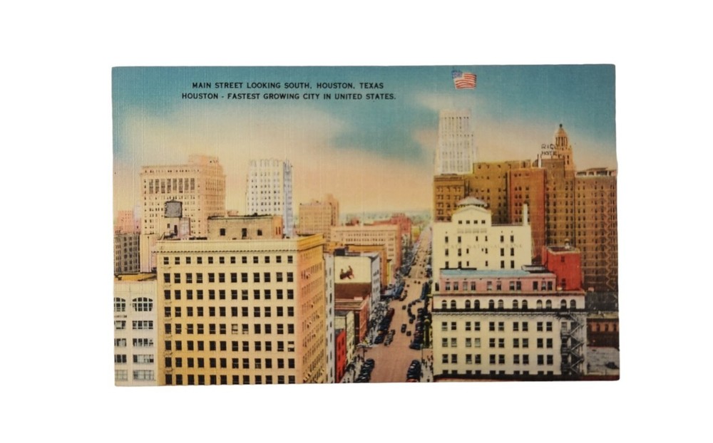 POSTCARD Main Street Looking South  Houston Texas TX Linen